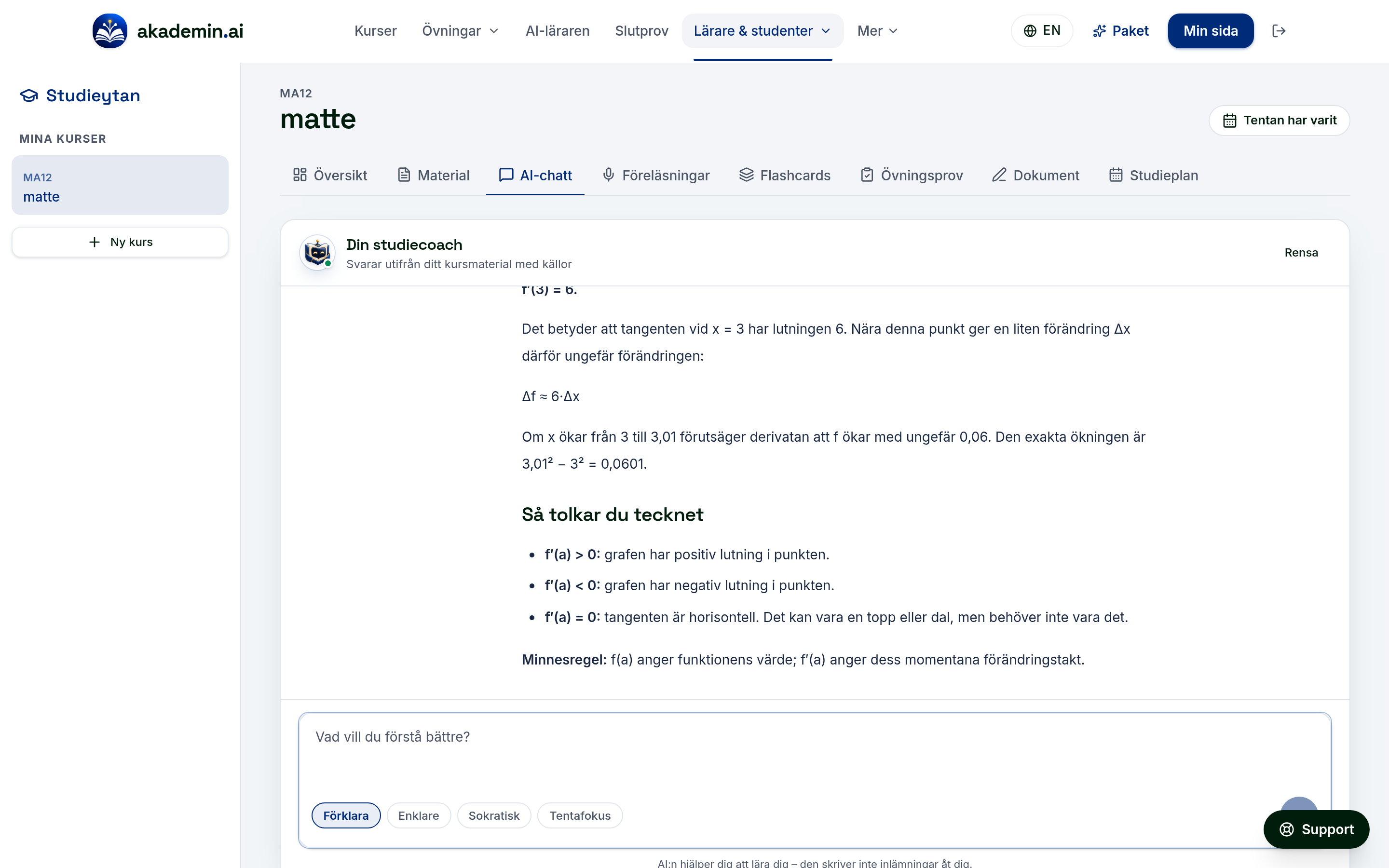 AI-chatten som svarar utifrån ditt kursmaterial med källor